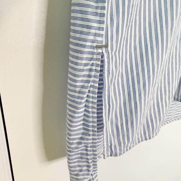 Lafayette 148 NY Blue Striped Button Down Shirt Medium - Picture 3 of 6